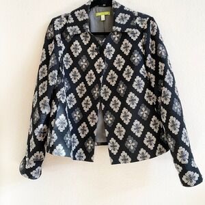 Sigrid Olsen Womens Blazer Size 10 Black White‎ Geometric Flower Pattern Jacket